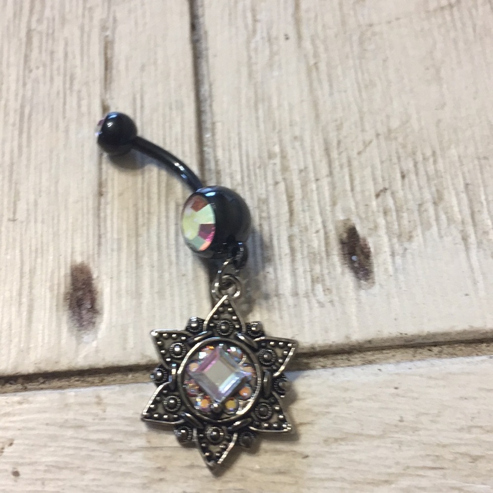 Black flower belly ringSOLD